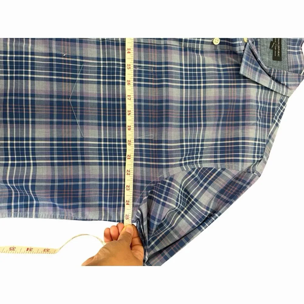 Banana Republic Mens XL Slim Fit Blue Purple Plaid Button Down Shirt 100% Cotton